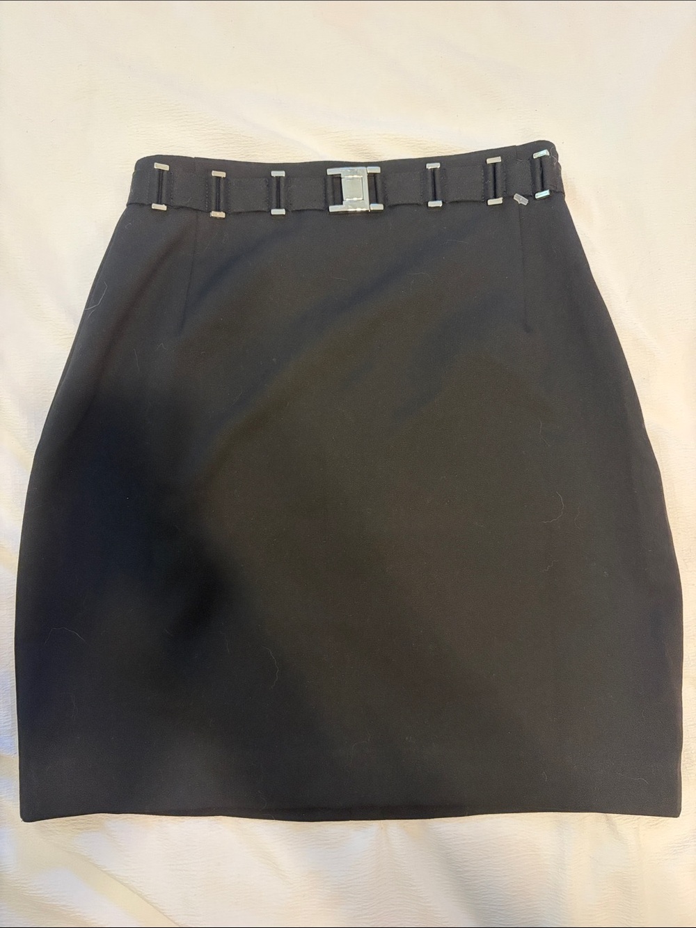 Vintage Vertigo Paris Black Pencil Skirt with Silver Belt detail